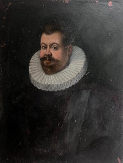 Pintura al óleo fina francesa/holandesa del 1700 sobre cobre Retrato Hombre Collar de Ruff