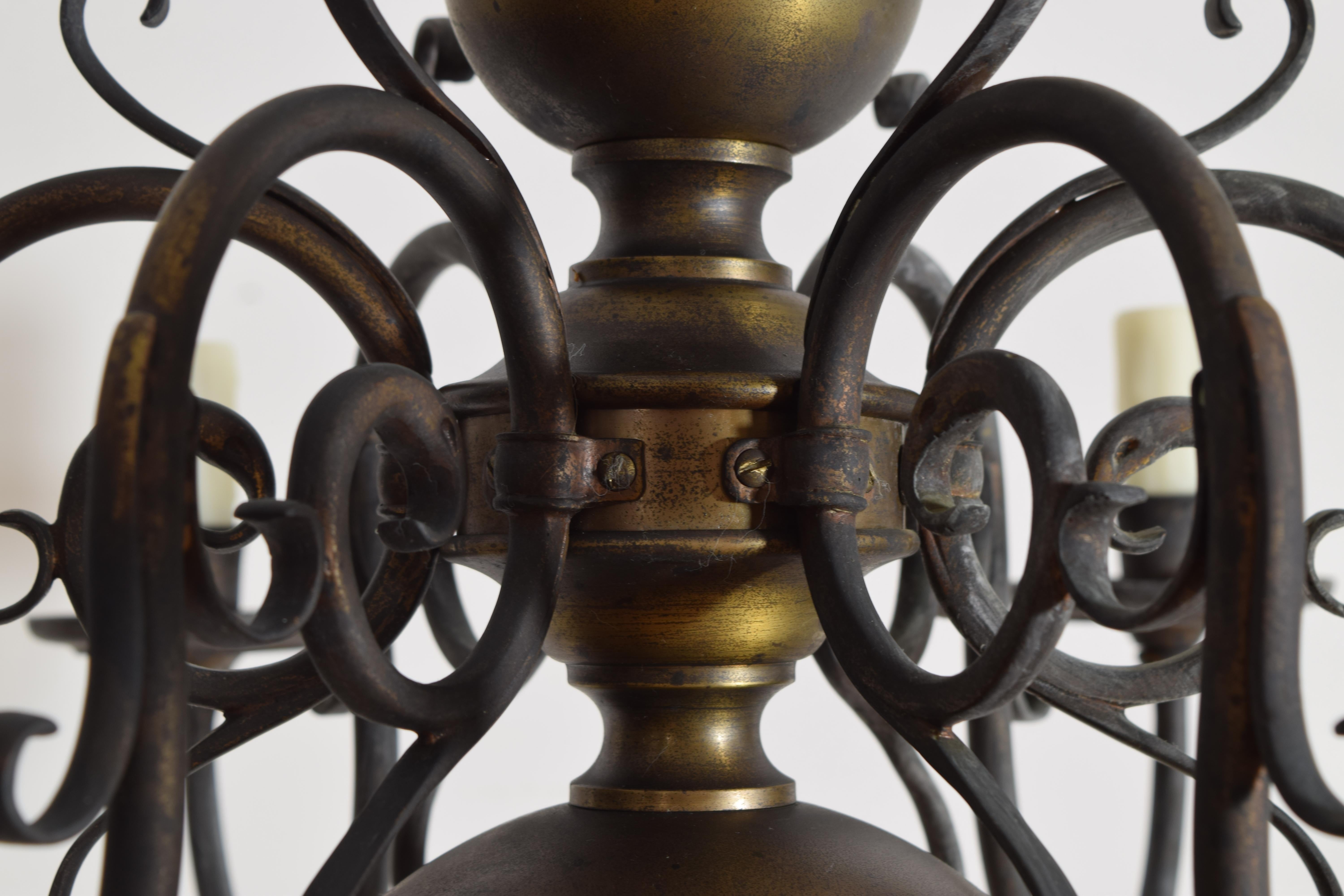 Lustre à 6 lumières en laiton de style baroque hollandais français, vers 1800 en vente 2