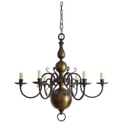 French Dutch Baroque Style Brass 6-Light Chandelier, circa 1800