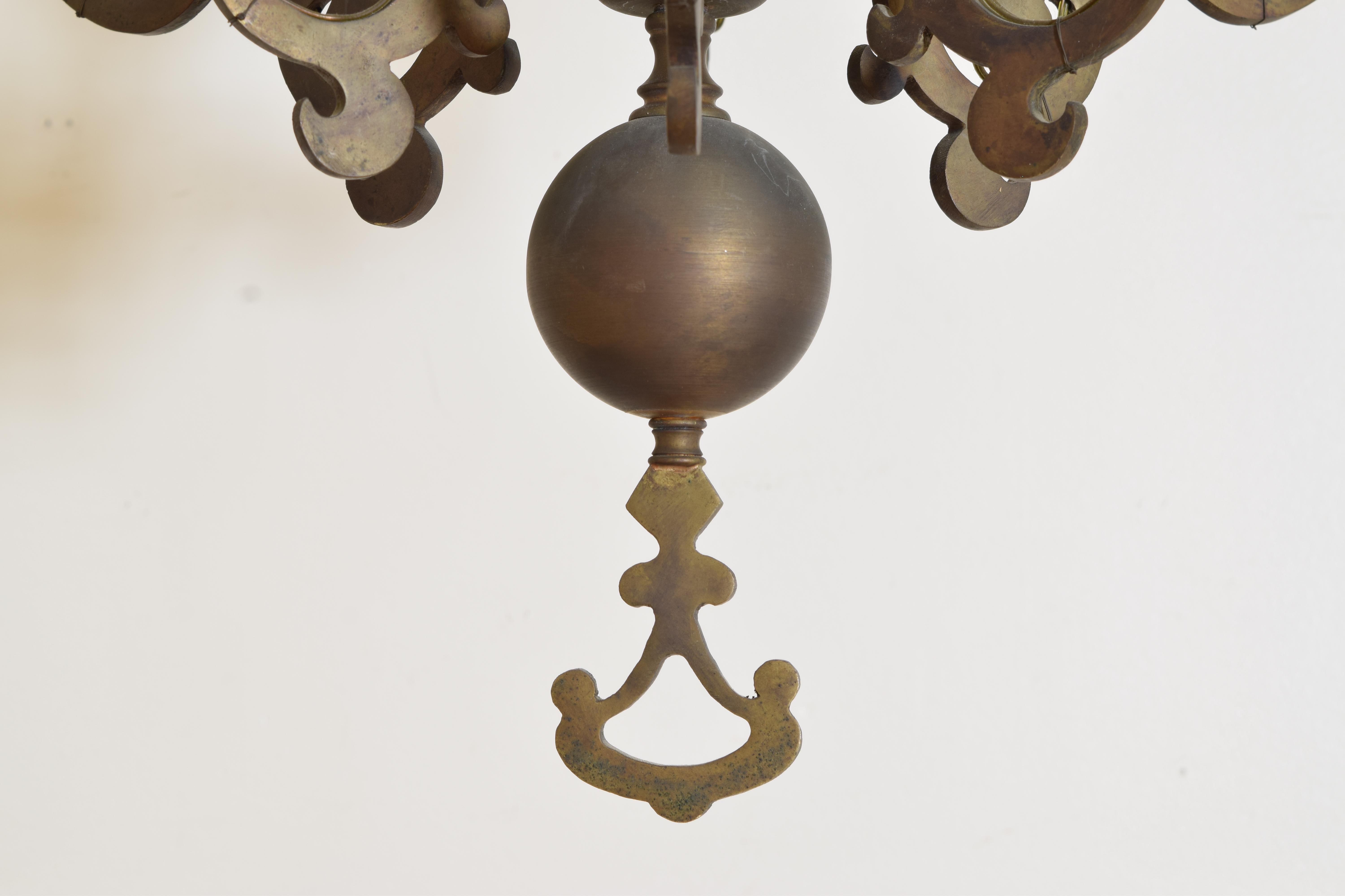 French Dutch Style Cast Brass 6 Light Chandelier, 1st half 19th century For Sale 4