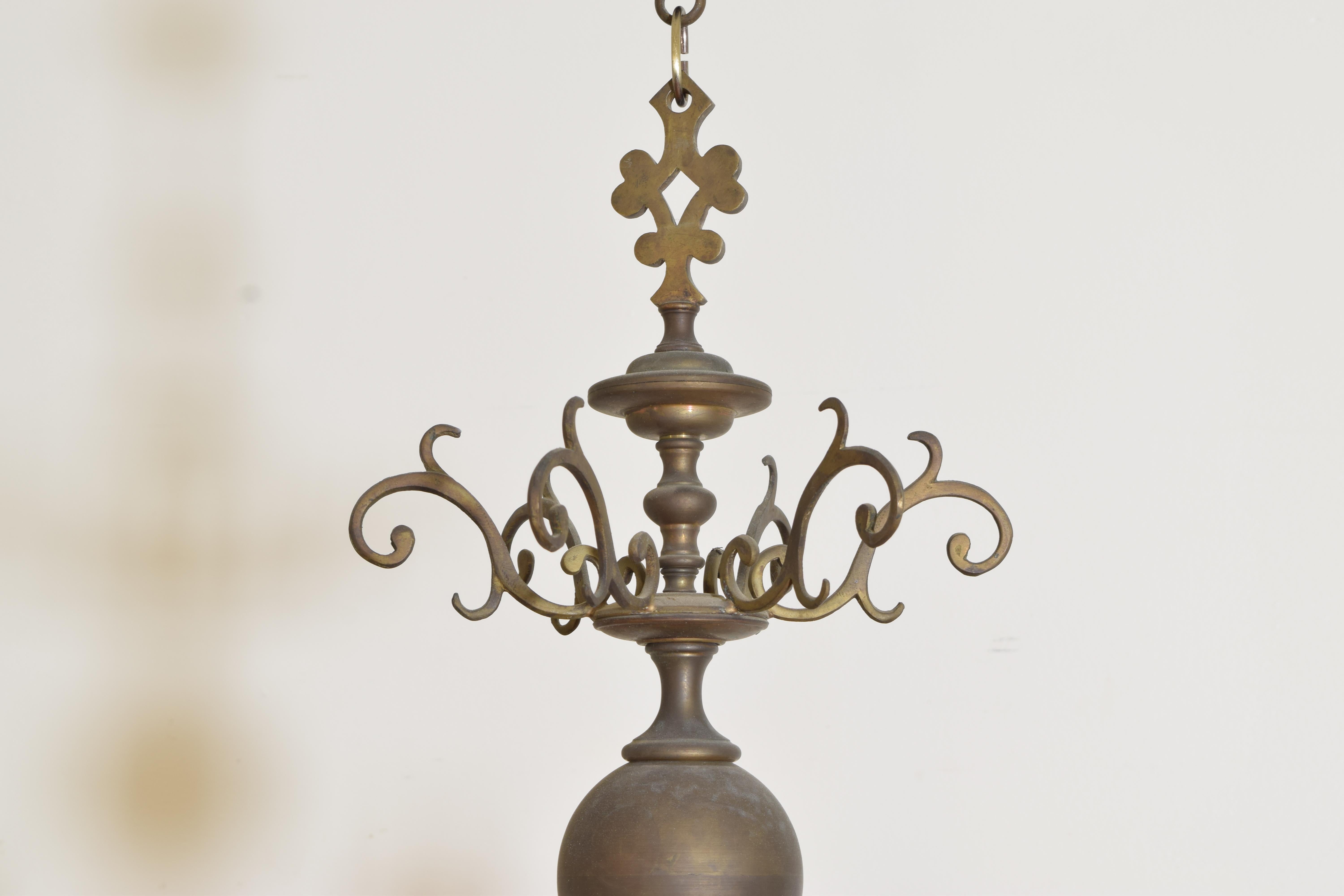 French Dutch Style Cast Brass 6 Light Chandelier, 1st half 19th century In Good Condition For Sale In Atlanta, GA