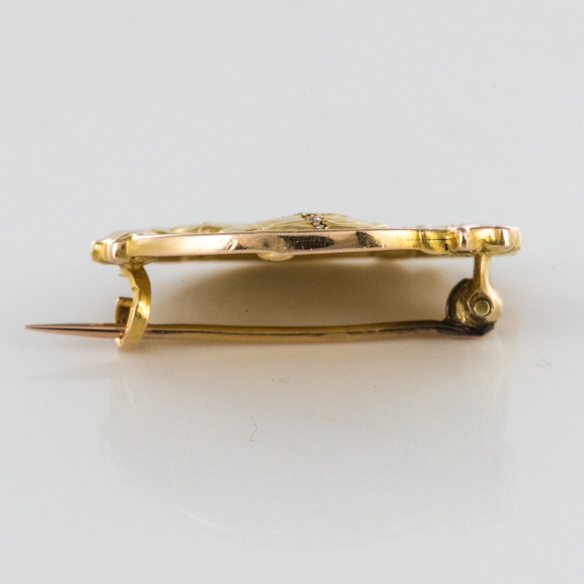 French E. Dropsy Art Nouveau Diamond 18 Karat Yellow Gold Brooch 4