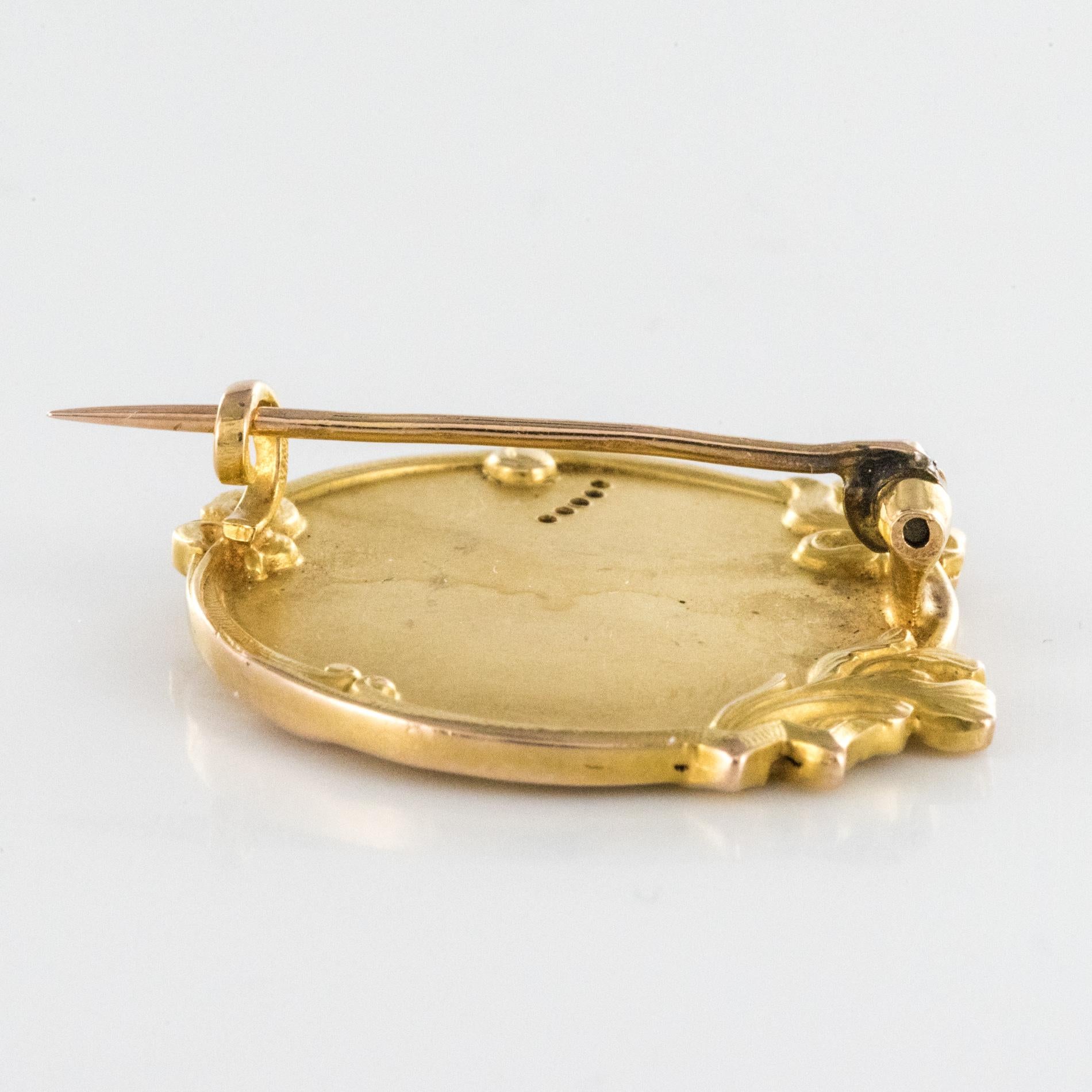 French E. Dropsy Art Nouveau Diamond 18 Karat Yellow Gold Brooch 8