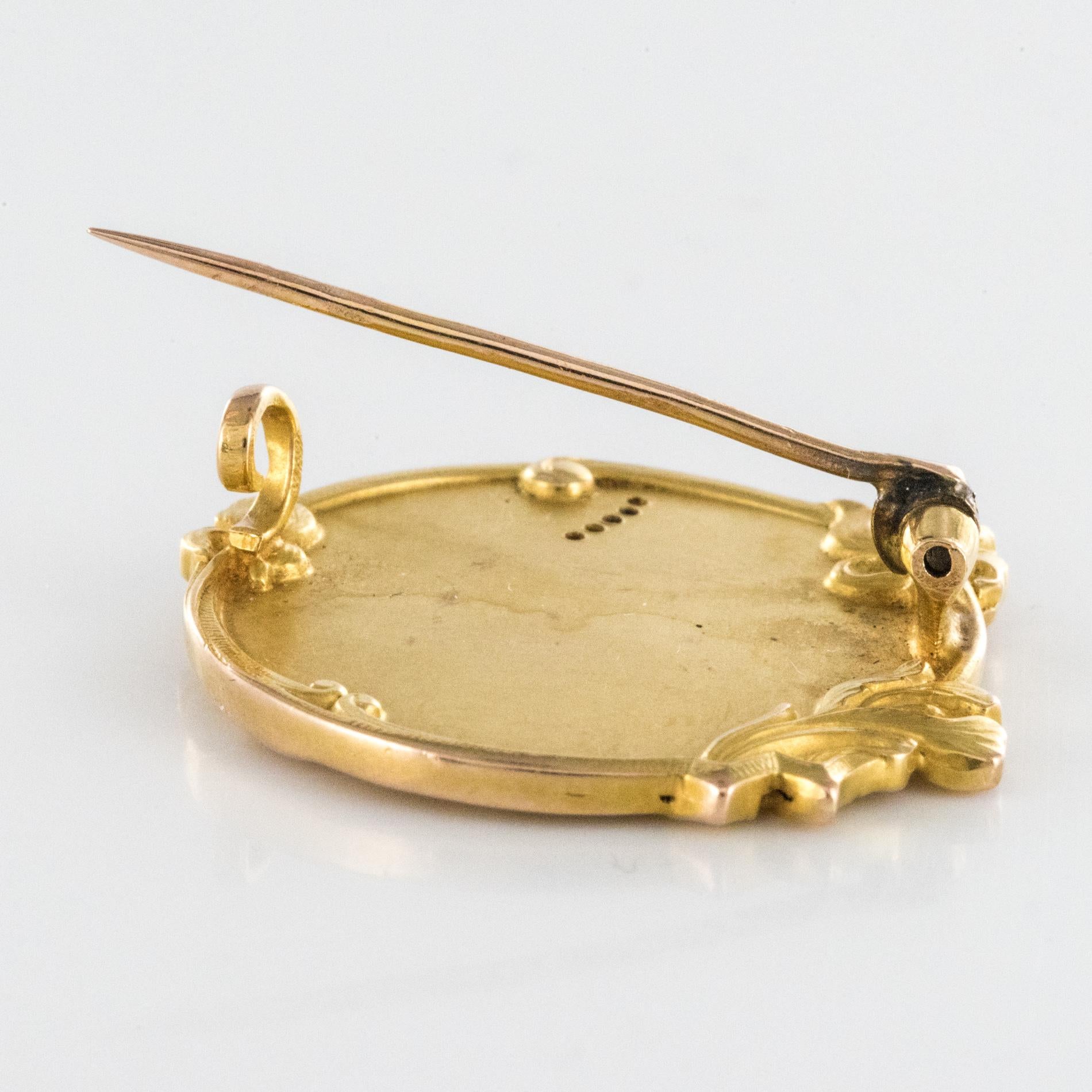 French E. Dropsy Art Nouveau Diamond 18 Karat Yellow Gold Brooch 9