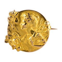 Broche francés E. Dropsy Art Nouveau de oro amarillo de 18 quilates y diamantes