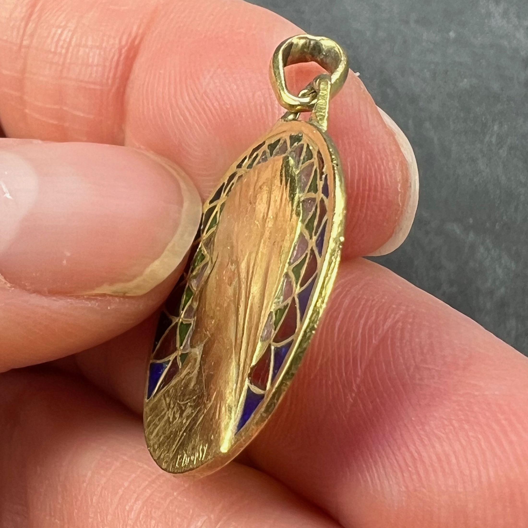 French E Dropsy Virgin Mary Plique A Jour Enamel 18K Yellow Gold Pendant Medal For Sale 5
