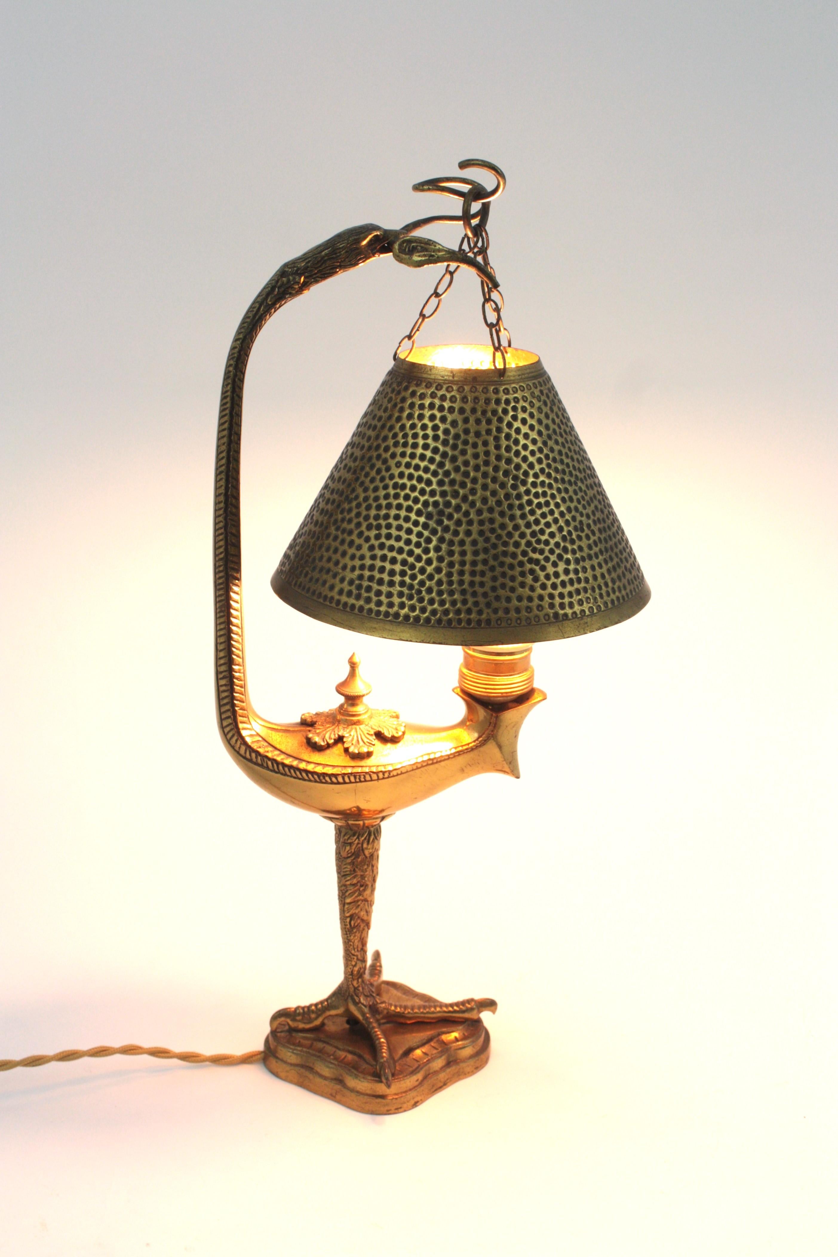 Art Deco French Eagle Table Lamp in Brass, Muller Frères Style For Sale