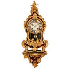 French Early 18th Century Louis XV Period Tortoise Shell and Ormolu Cartel Clock