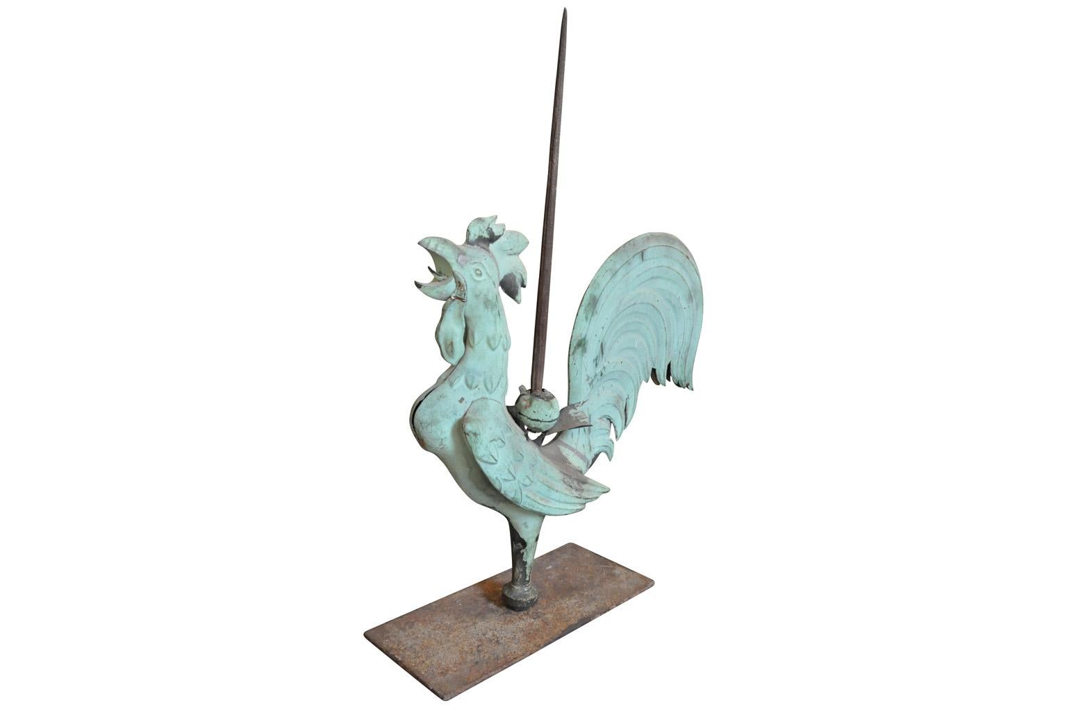 A fabulous early 18th century Girouette - Weathervane from Provence, France. This terrific Arte Populaire - Folk Art piece is beautifully crafted from copper and is now mounted on its iron stand.