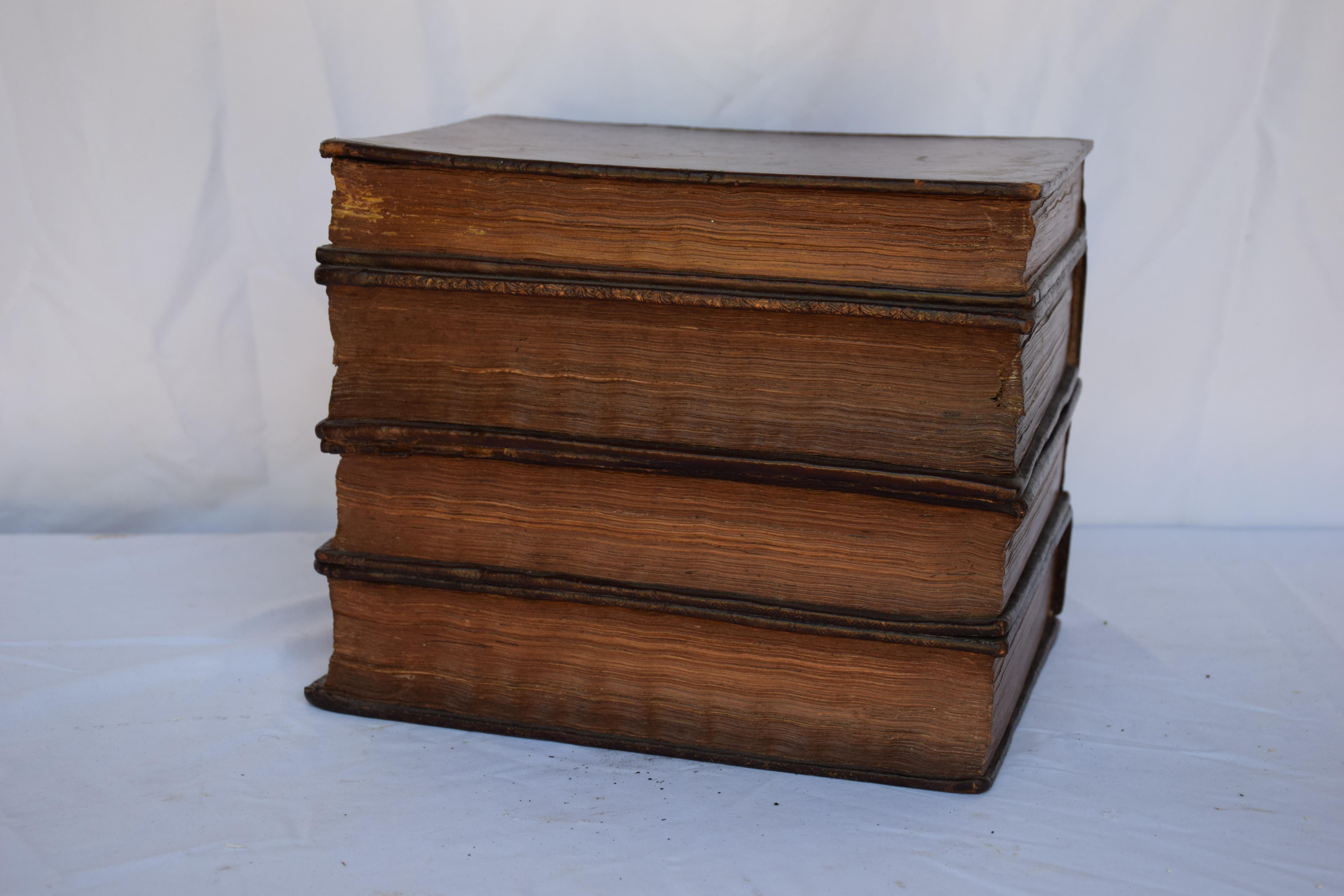 French Early 1900s Stack of Leather Books Tantalus Liquor / Drinks Box For Sale 7