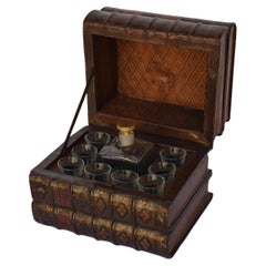 Porte-livres français du début des années 1900 en cuir, boîte à liqueur et à boissons Tantale
