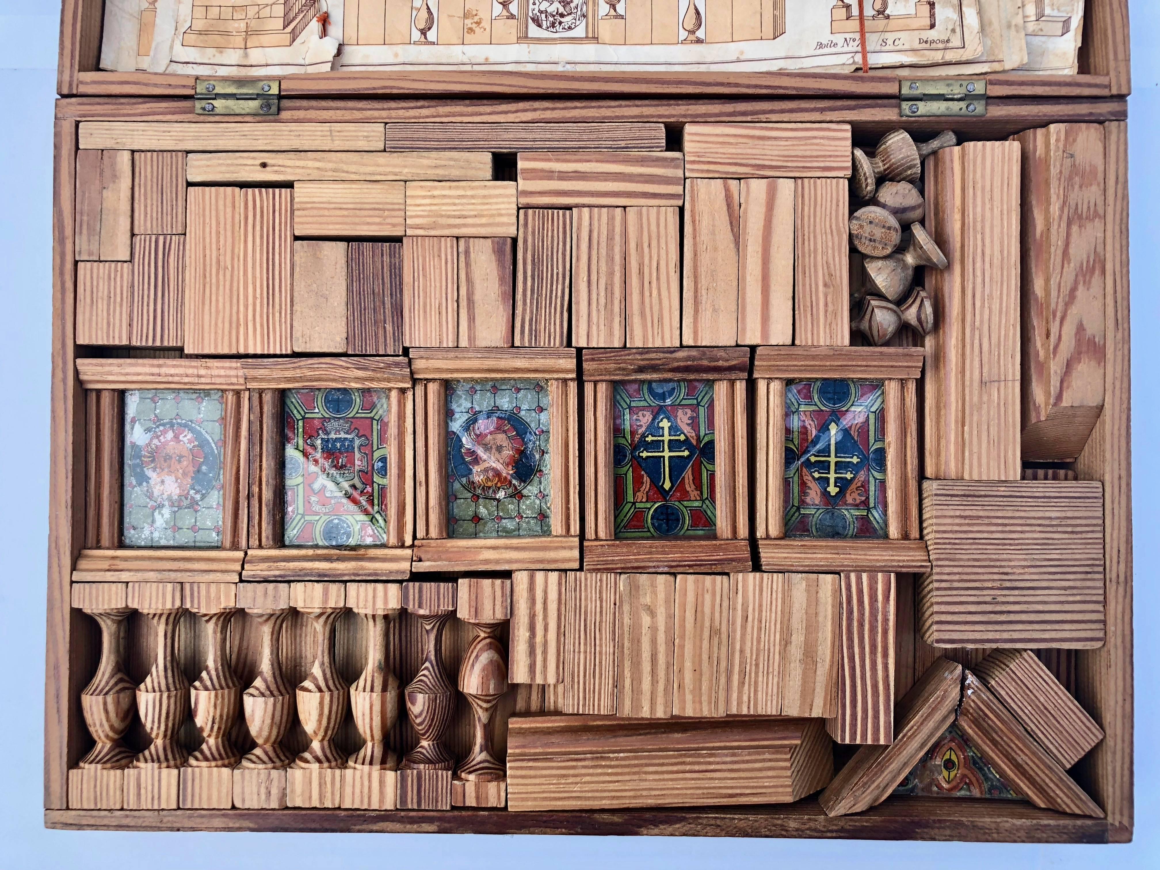 Jeu de construction en bois français du début des années 1900, 