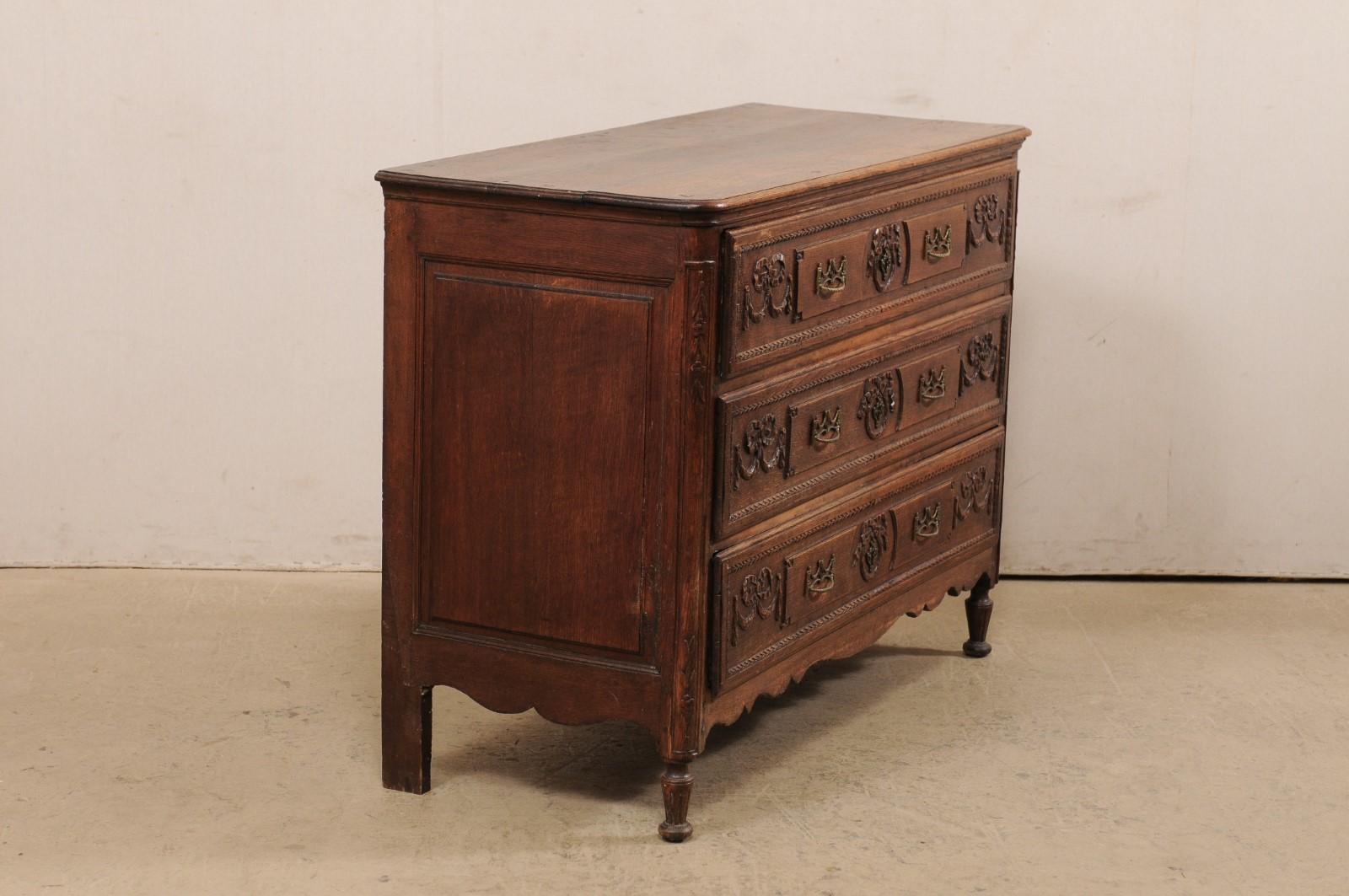 Wood French Early 19th C, 3-Drawer Chest with Beautifully Carved Swags & Garlands For Sale