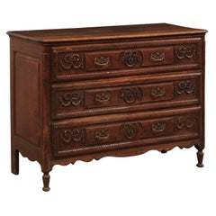 French Early 19th C, 3-Drawer Chest with Beautifully Carved Swags & Garlands