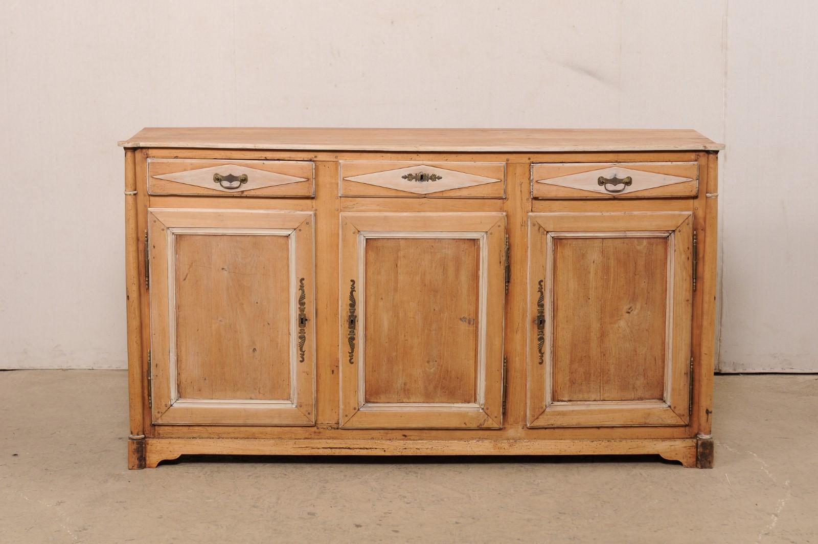 French Early 19th C. Bleached Cherry Wood Buffet Console W/Diamond Panel Accents For Sale 4