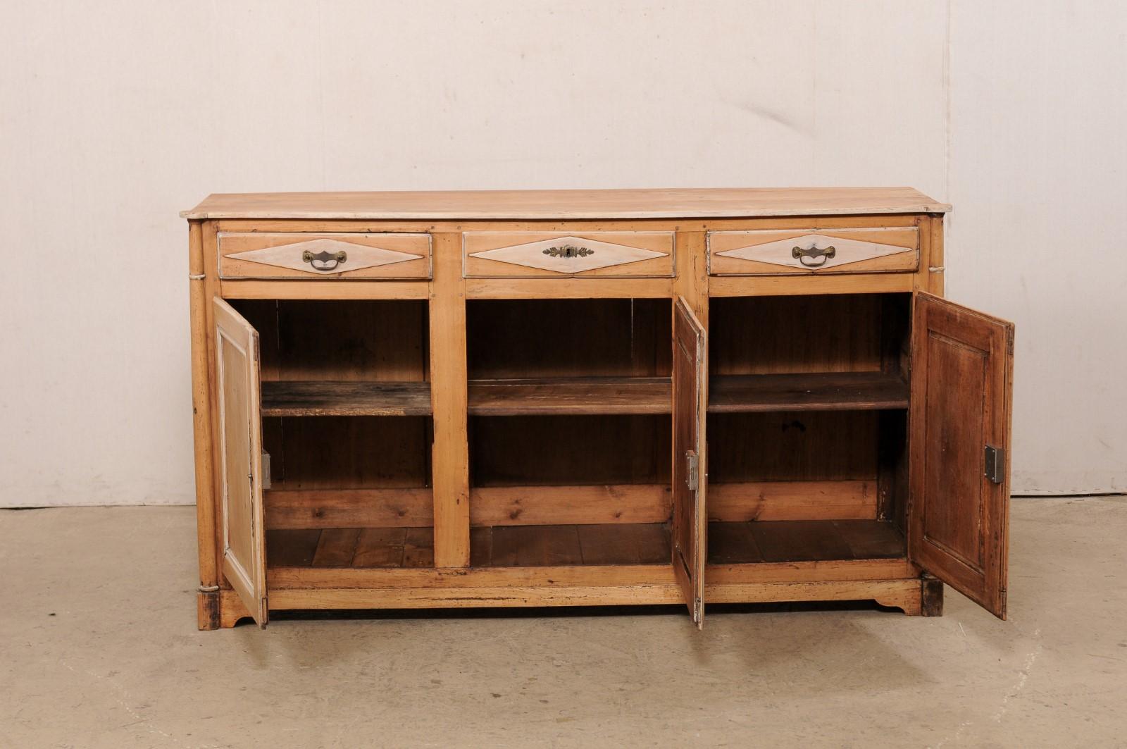 French Early 19th C. Bleached Cherry Wood Buffet Console W/Diamond Panel Accents For Sale 5