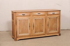 Early 19th C. French Bleached Cherry Wood Buffet Console W/Diamond Drawer Accent