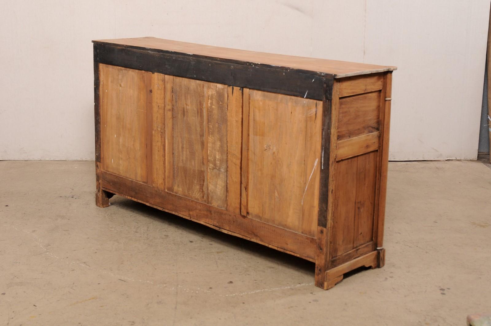 19th Century French Early 19th C. Bleached Cherry Wood Buffet Console W/Diamond Panel Accents For Sale