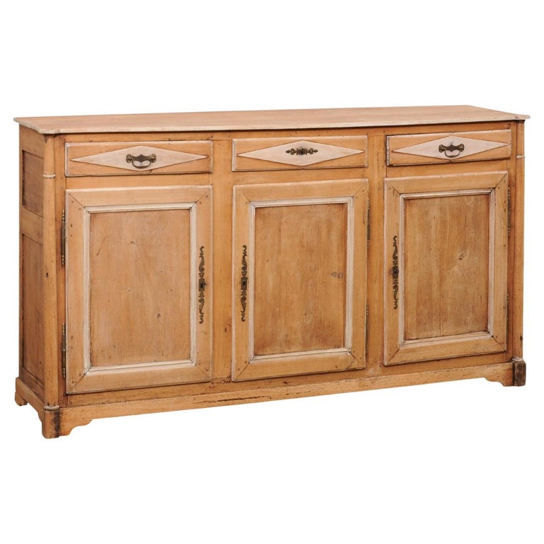 French Early 19th Bleached Cherry Wood Buffet Console W/Diamond