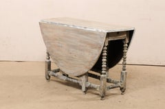French Early 19th C. Oval Double Gate-Leg Oak Table w/Custom Gray/Blue Finish