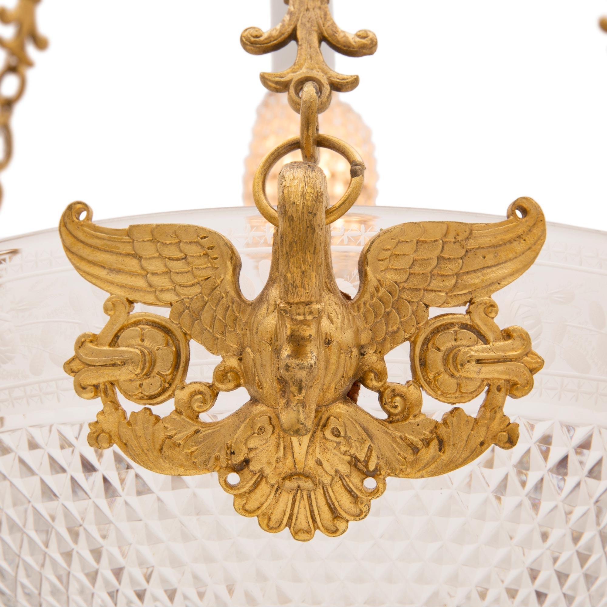 French Early 19th Century 1st Empire Period Baccarat Crystal & Ormolu Chandelier For Sale 3