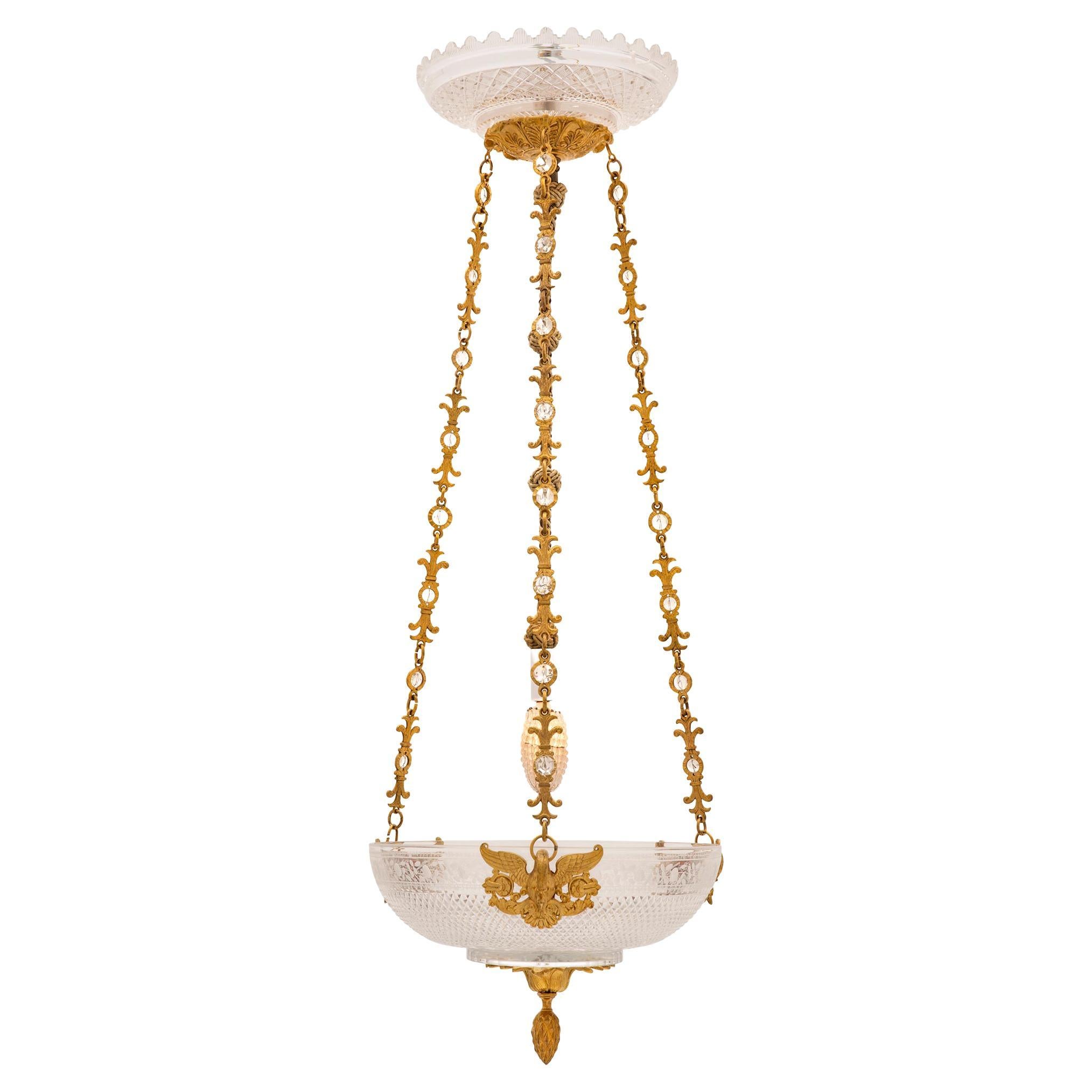 French Early 19th Century 1st Empire Period Baccarat Crystal & Ormolu Chandelier