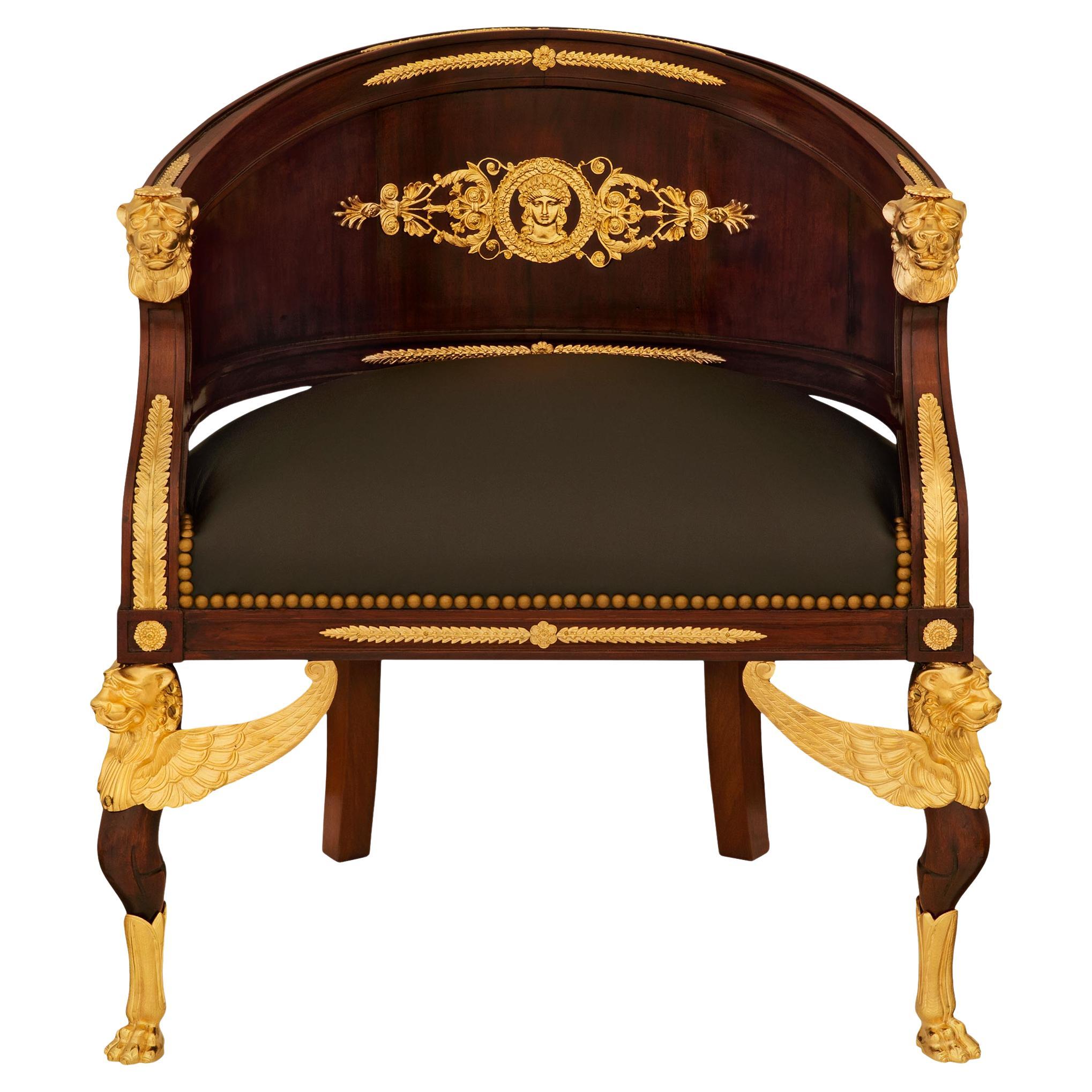 French early 19th century 1st Empire Period Mahogany and Ormolu armchair