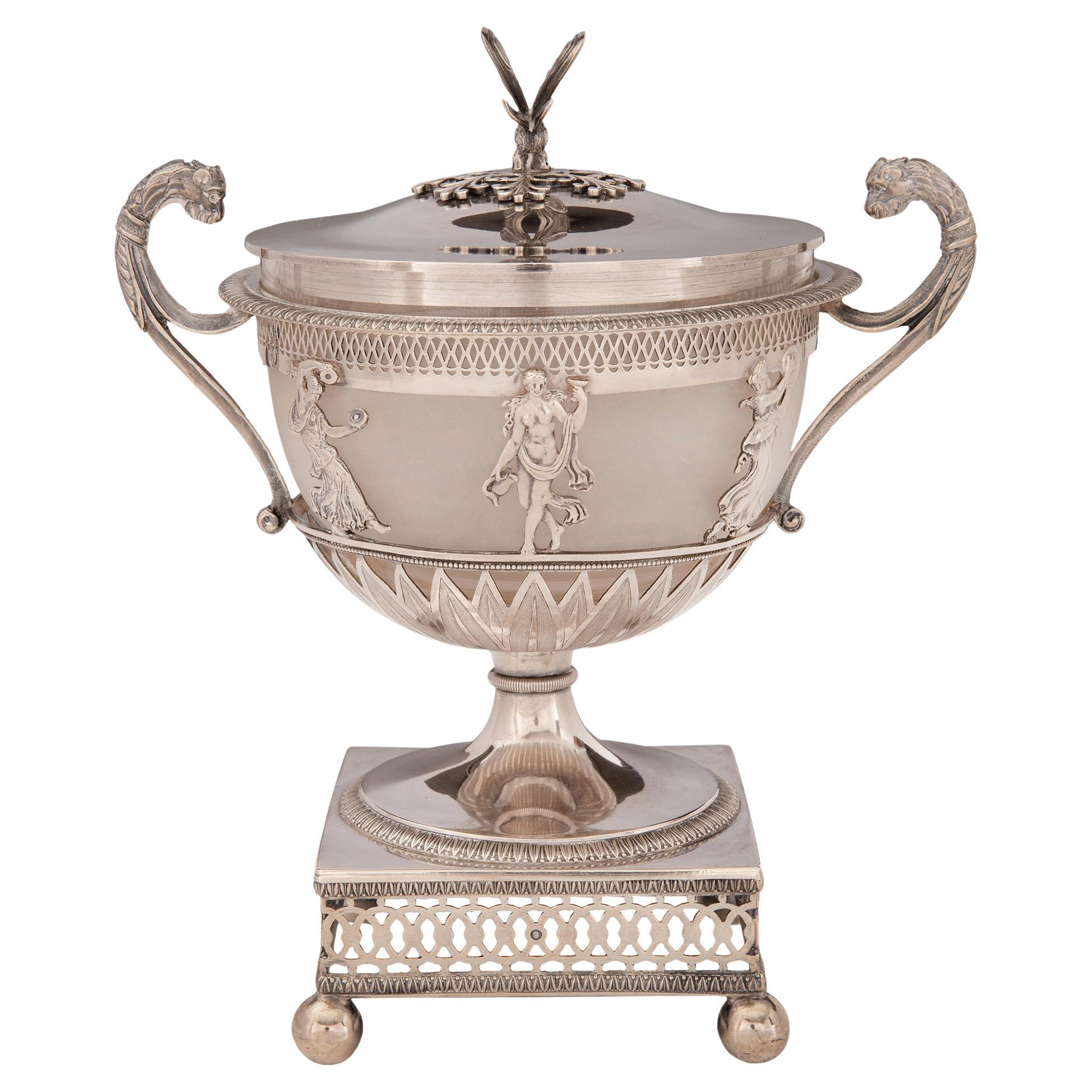French Early 19th Century 1st Empire Period Signed Sterling Silver Lidded Urn For Sale