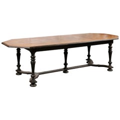 French Early 19th Century Baroque Style Dining Table with Polygonal Parquet Top