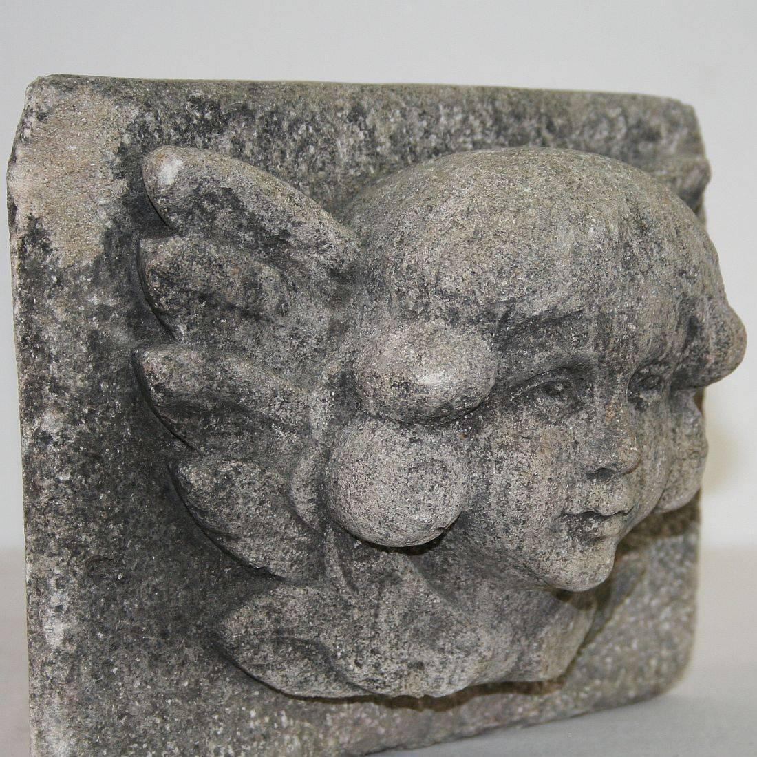 French Early 19th Century Carved Stone Angel Head Ornaments 11