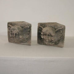 French Early 19th Century Carved Stone Angel Head Ornaments