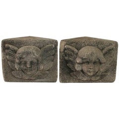 French Early 19th Century Carved Stone Angel Head Ornaments