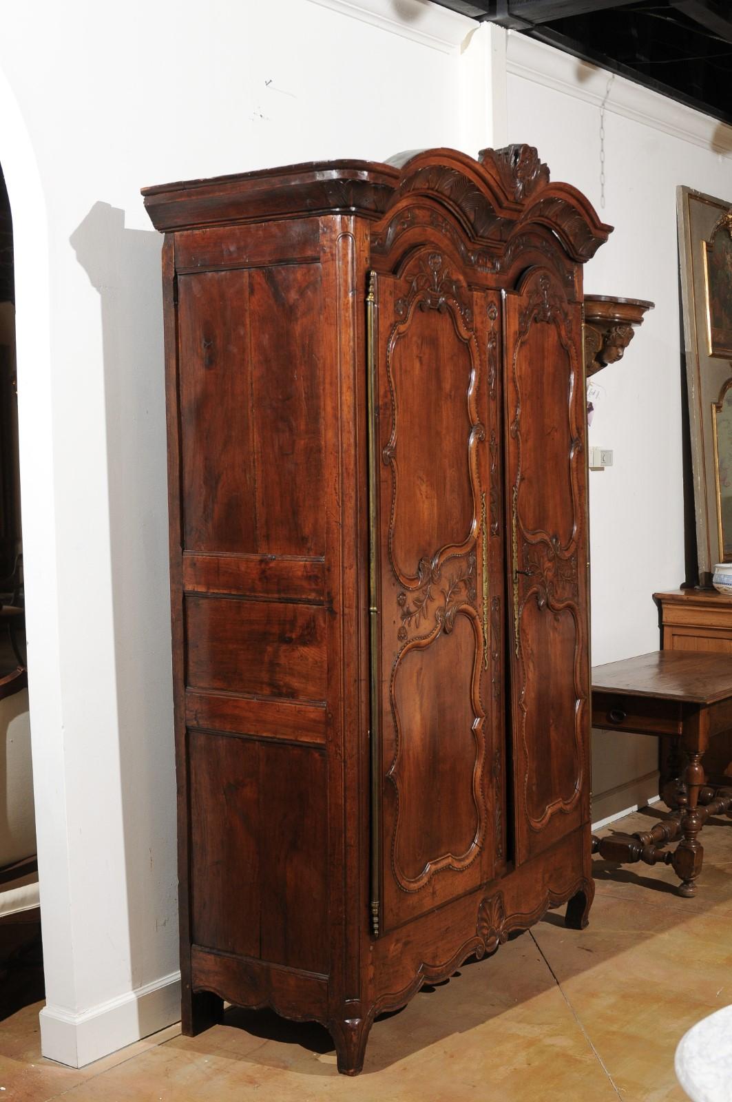 French Early 19th Century Cherry Armoire from Rennes Brittany with Carved Motifs 5