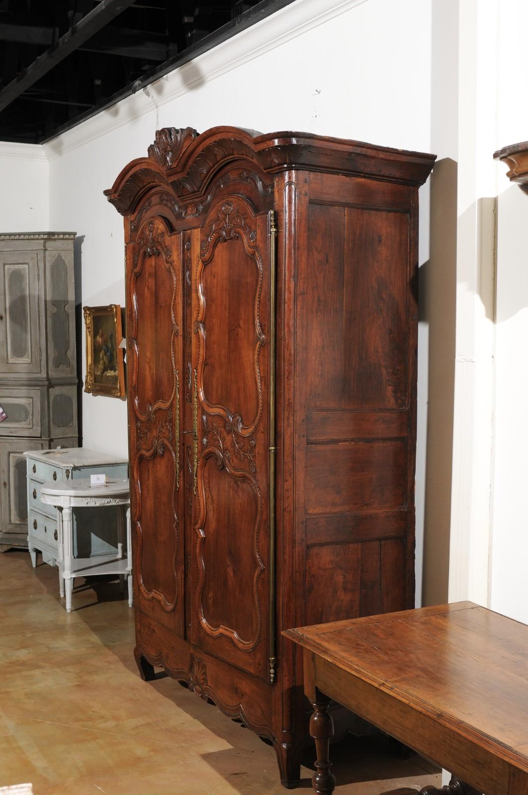 French Early 19th Century Cherry Armoire from Rennes Brittany with Carved Motifs 6
