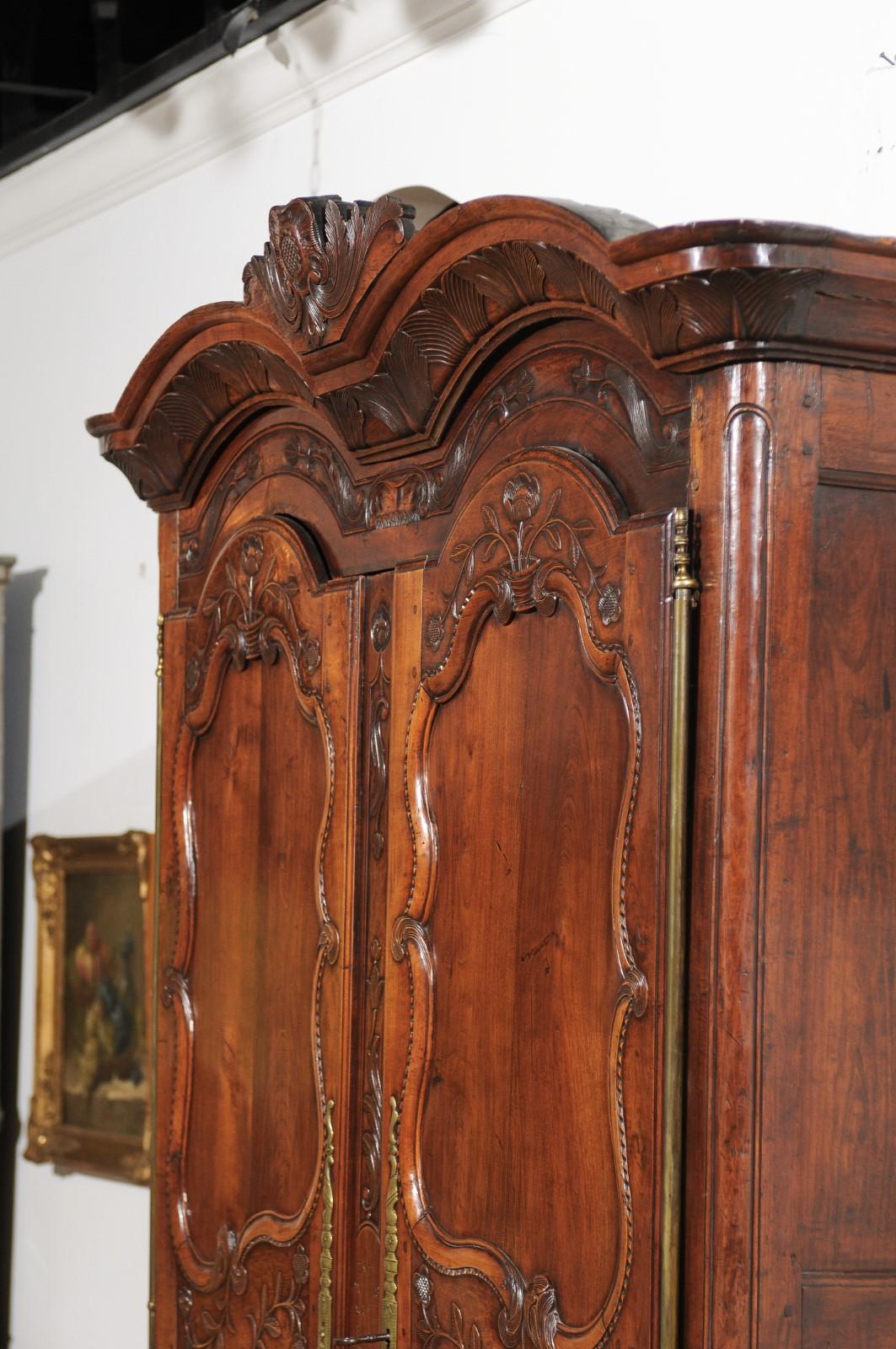 French Early 19th Century Cherry Armoire from Rennes Brittany with Carved Motifs 7