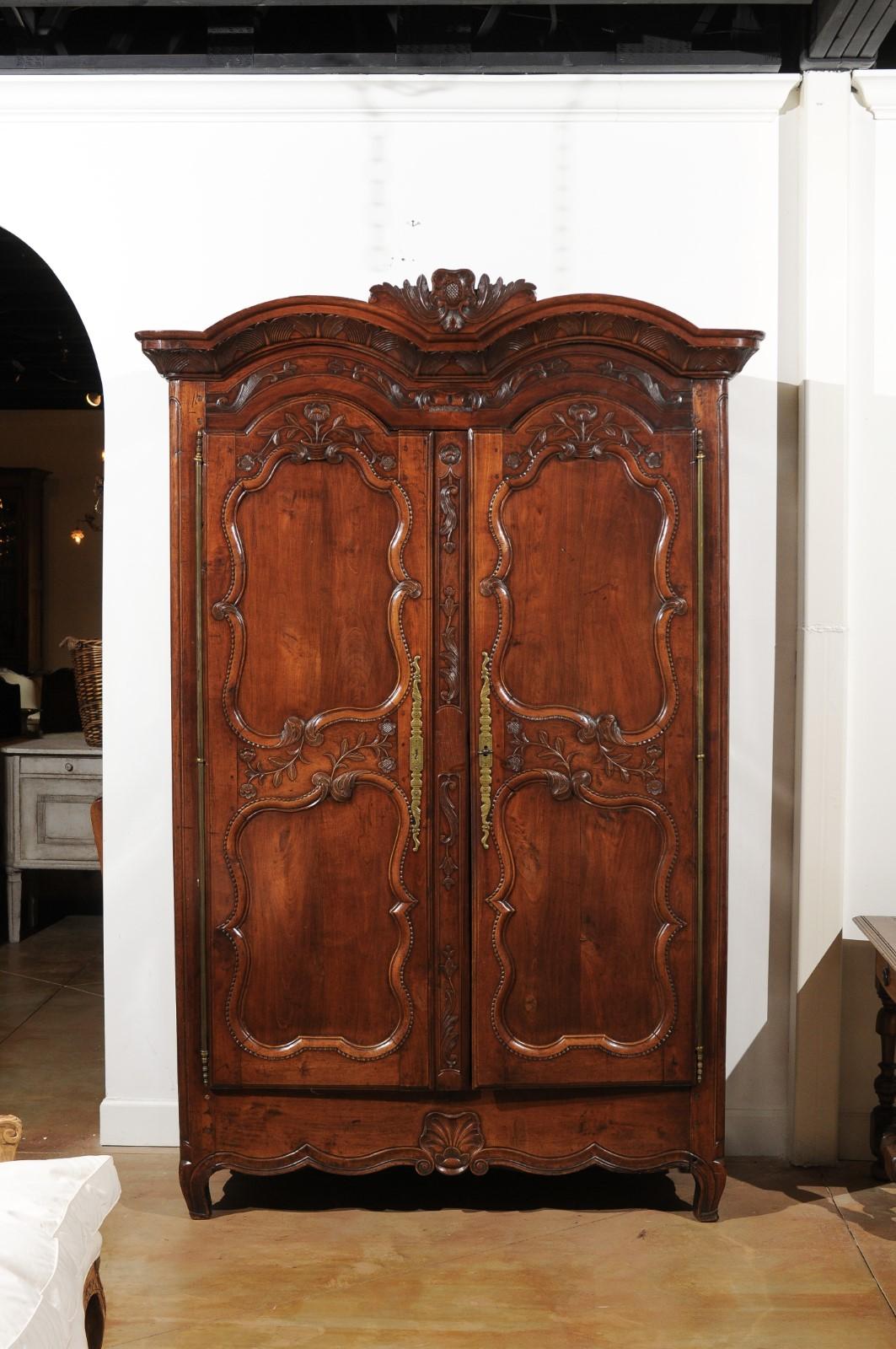 French Early 19th Century Cherry Armoire from Rennes Brittany with Carved Motifs 8