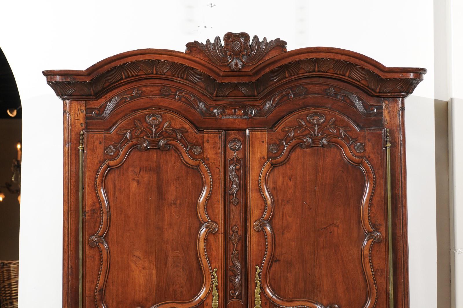 French Early 19th Century Cherry Armoire from Rennes Brittany with Carved Motifs 10