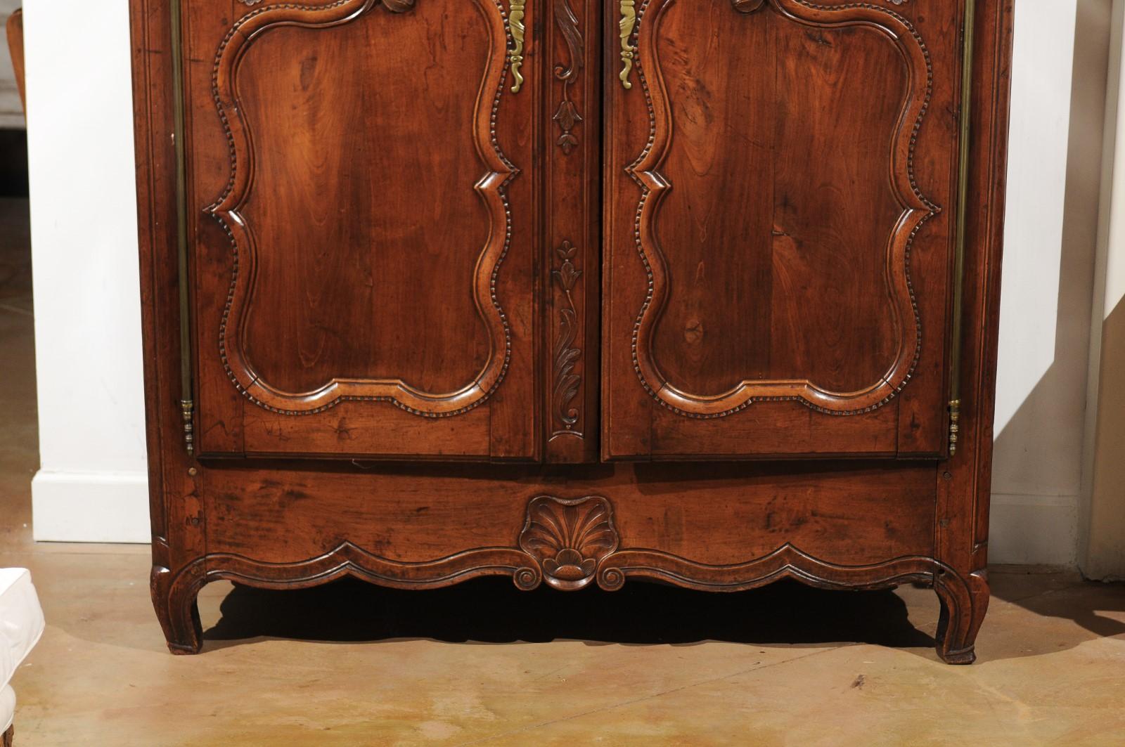 French Early 19th Century Cherry Armoire from Rennes Brittany with Carved Motifs 11