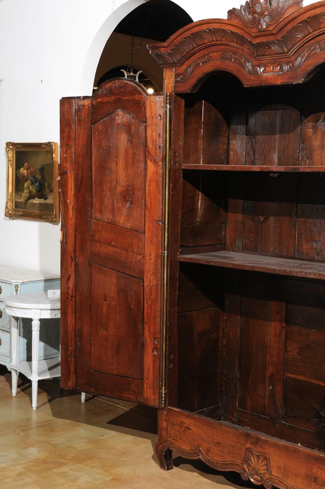 French Early 19th Century Cherry Armoire from Rennes Brittany with Carved Motifs 3