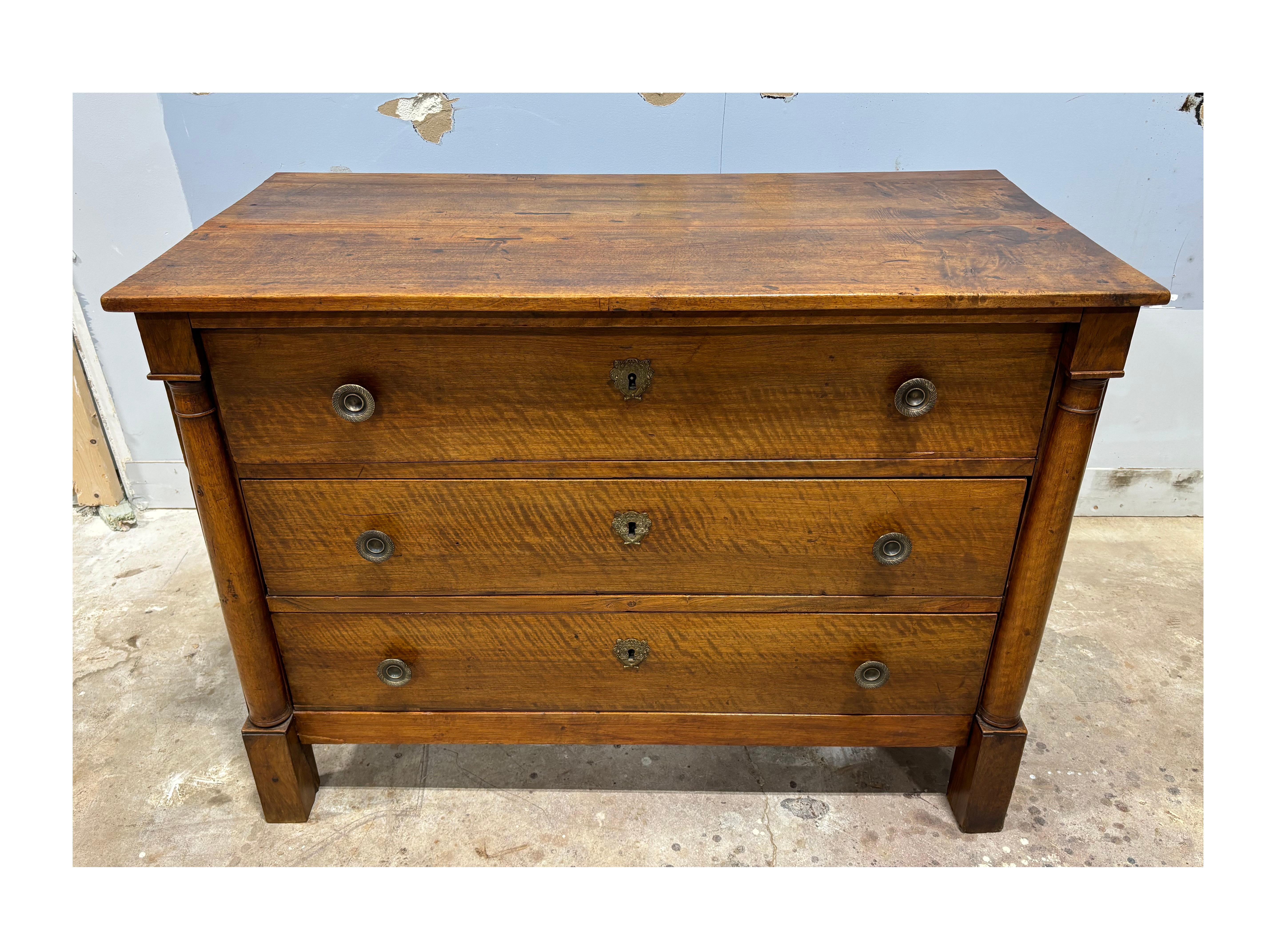 French Commode Scriban with a leather top inside, This Empire Period piece is very convenient as a storage for paper work.
