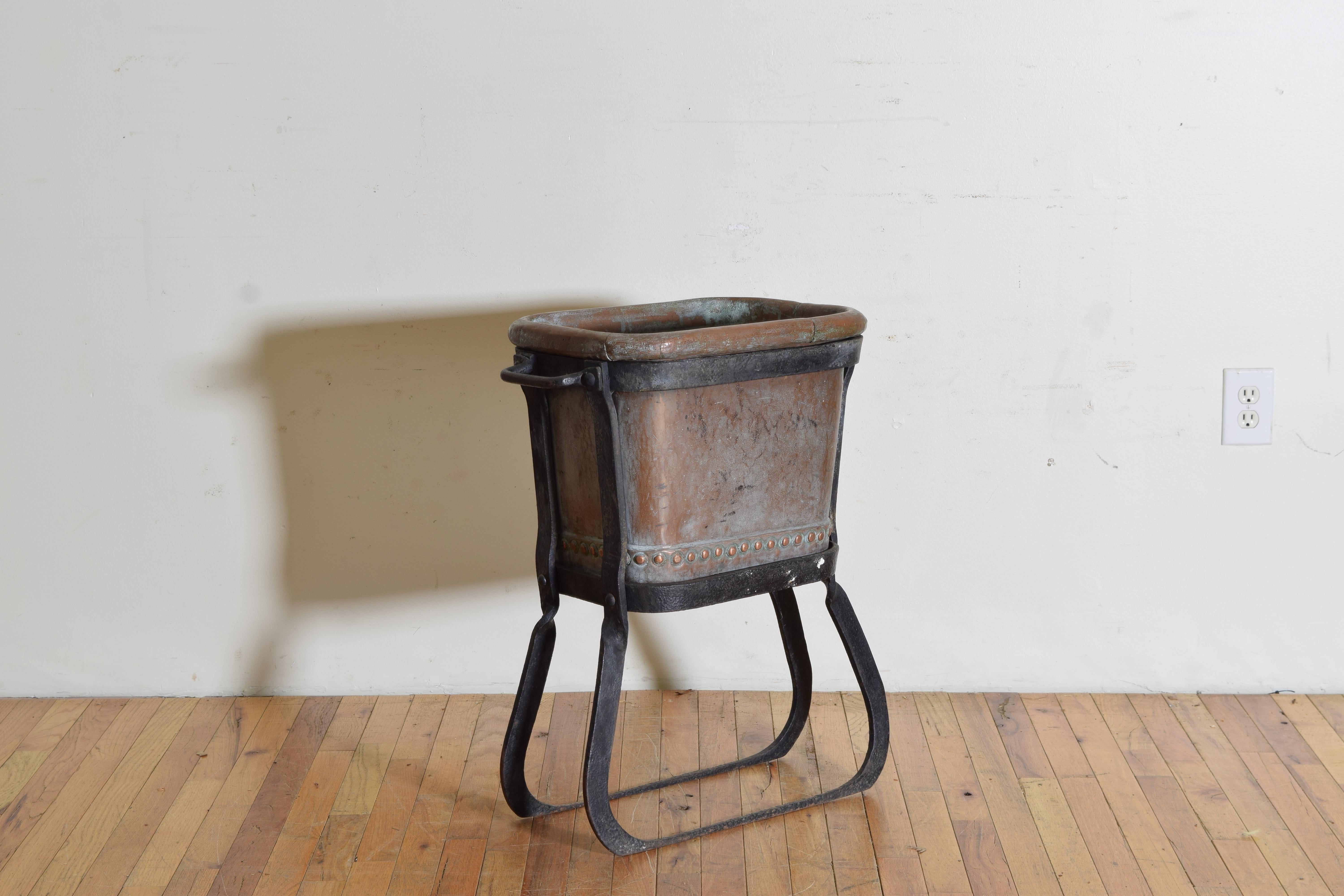Copper and hand-forged iron Marmalade pot with stand.