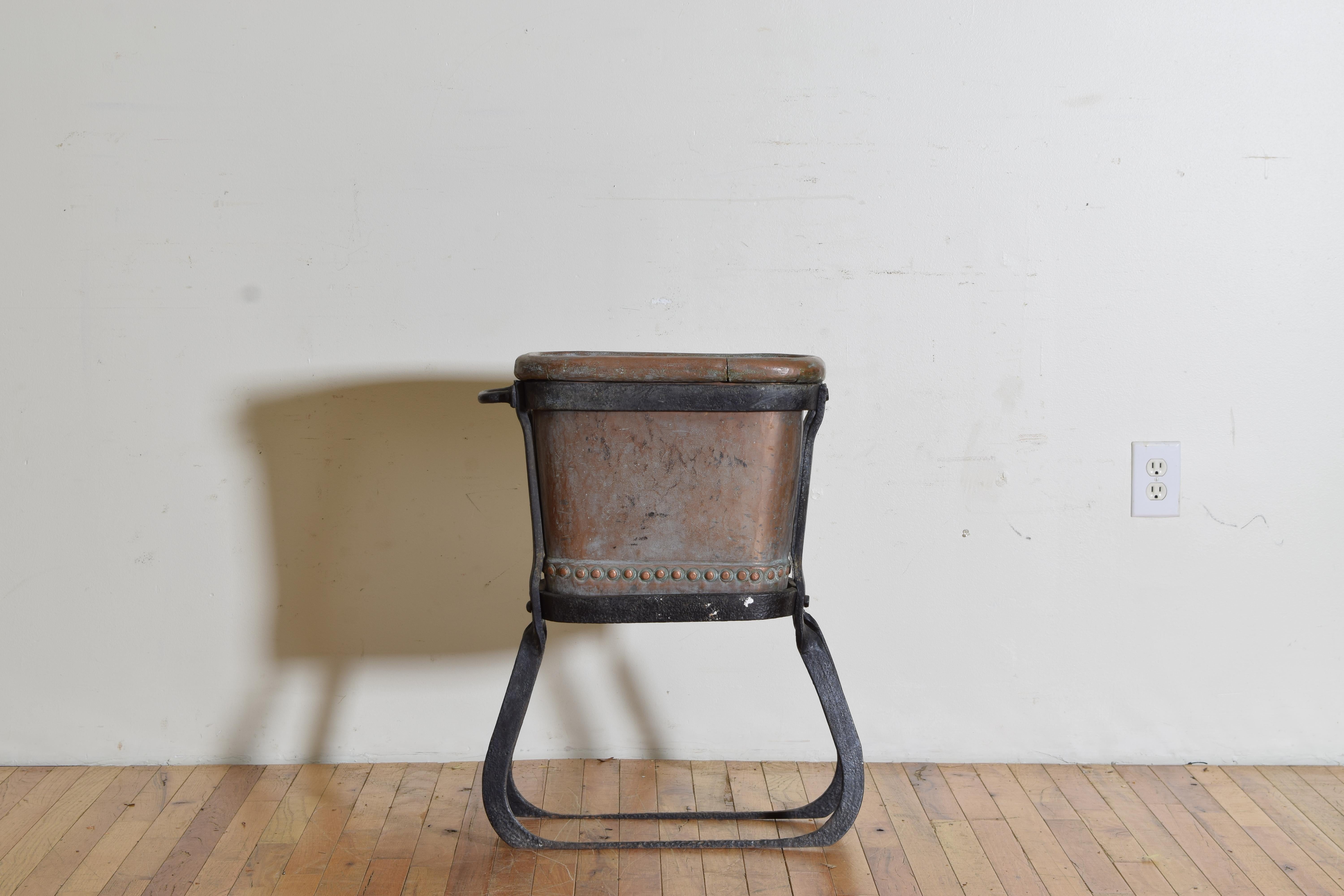 French Provincial French Early 19th Century Copper and Hand-Forged Iron Marmalade Pot on Stand