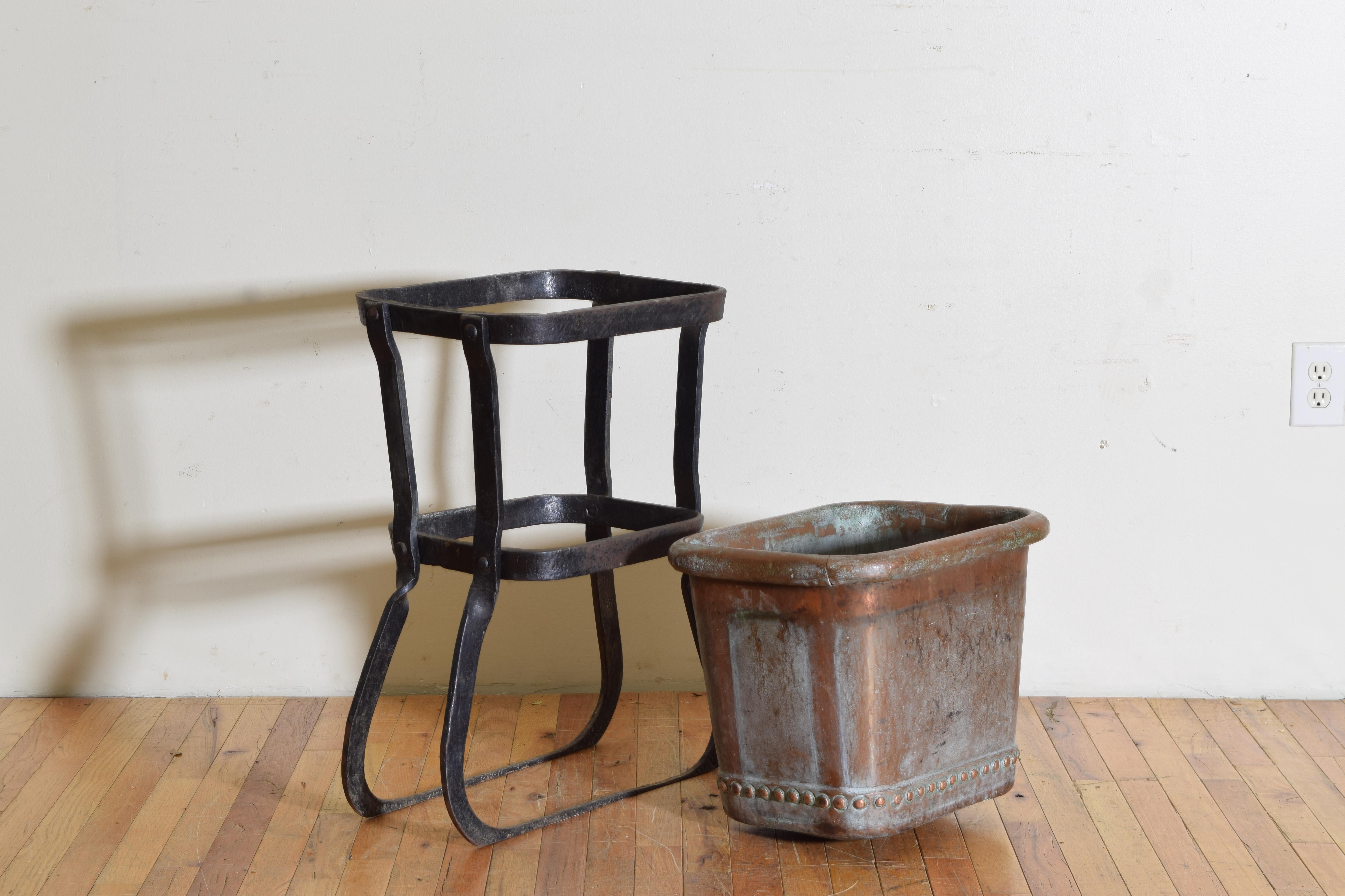 French Early 19th Century Copper and Hand-Forged Iron Marmalade Pot on Stand 1