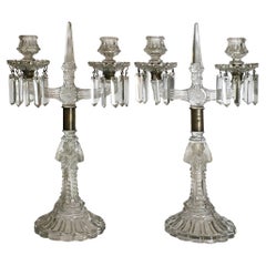French Early 19th Century Crystal Two-Light Chandeliers with Caryatids
