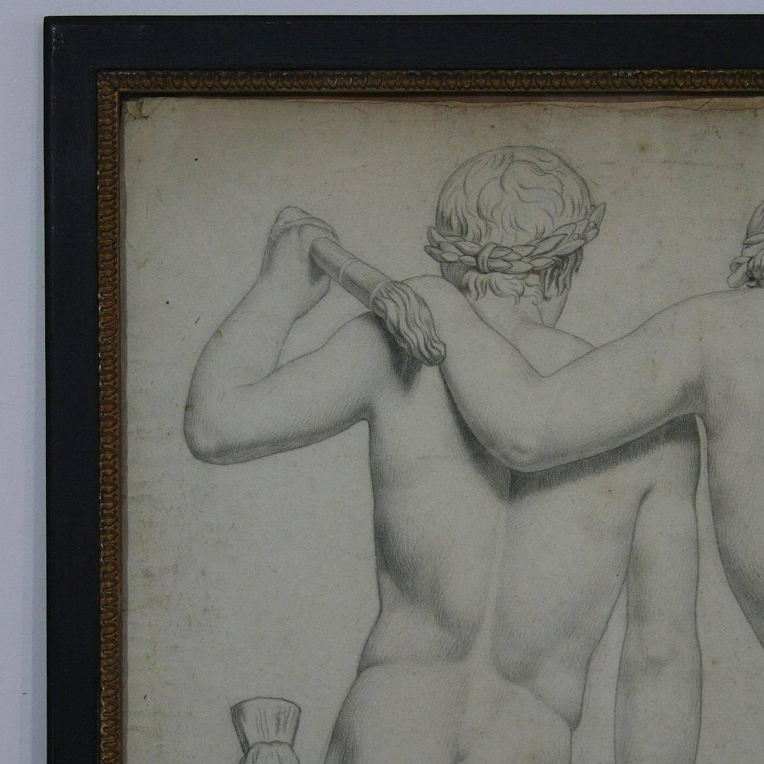 Beautiful drawing of male nudes. 
France, circa 1800-1850. Good condition.