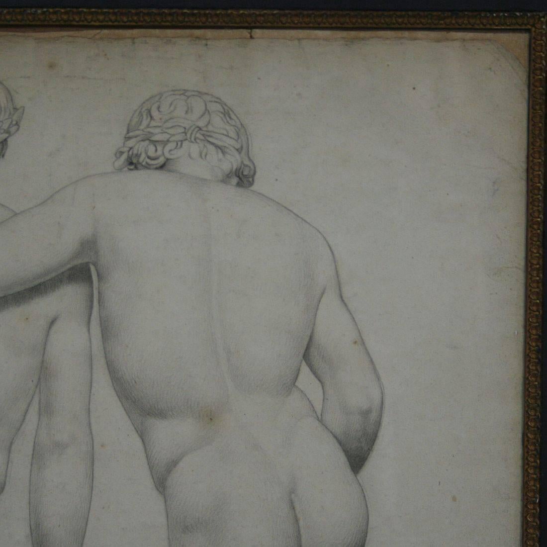 French Early 19th Century Drawing of Male Nudes In Good Condition In Buisson, FR