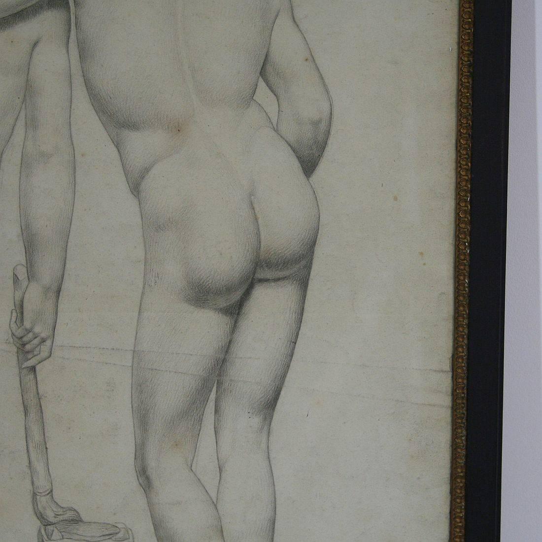 French Early 19th Century Drawing of Male Nudes 2