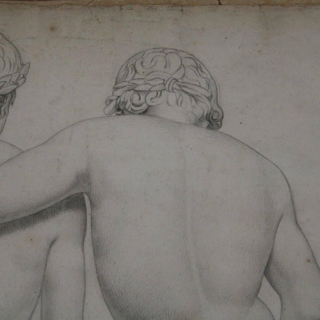 French Early 19th Century Drawing of Male Nudes 6