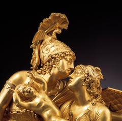 Pendule de cheminée française Empire du début du XIXe siècle en bronze doré par Claude Galle