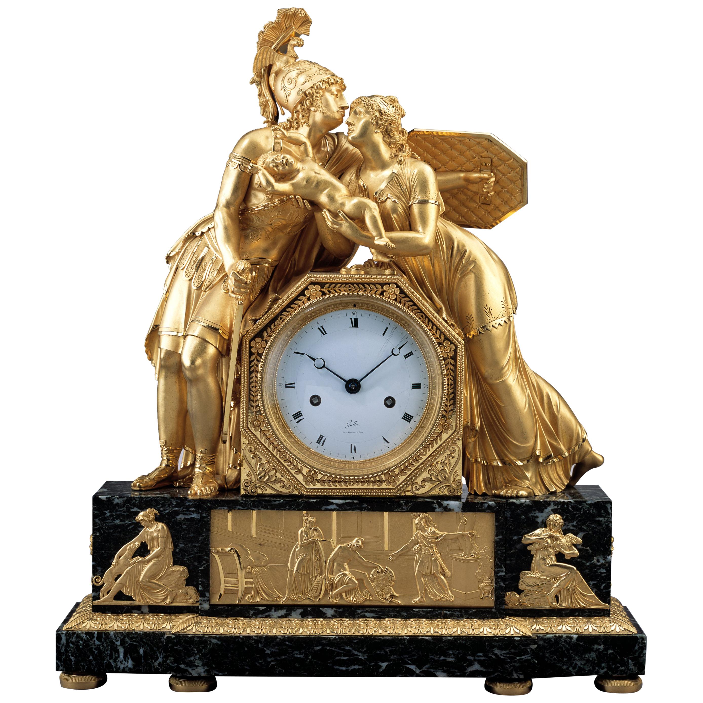 French Early 19th Century Empire Gilt Bronze Mantel Clock by Claude Galle